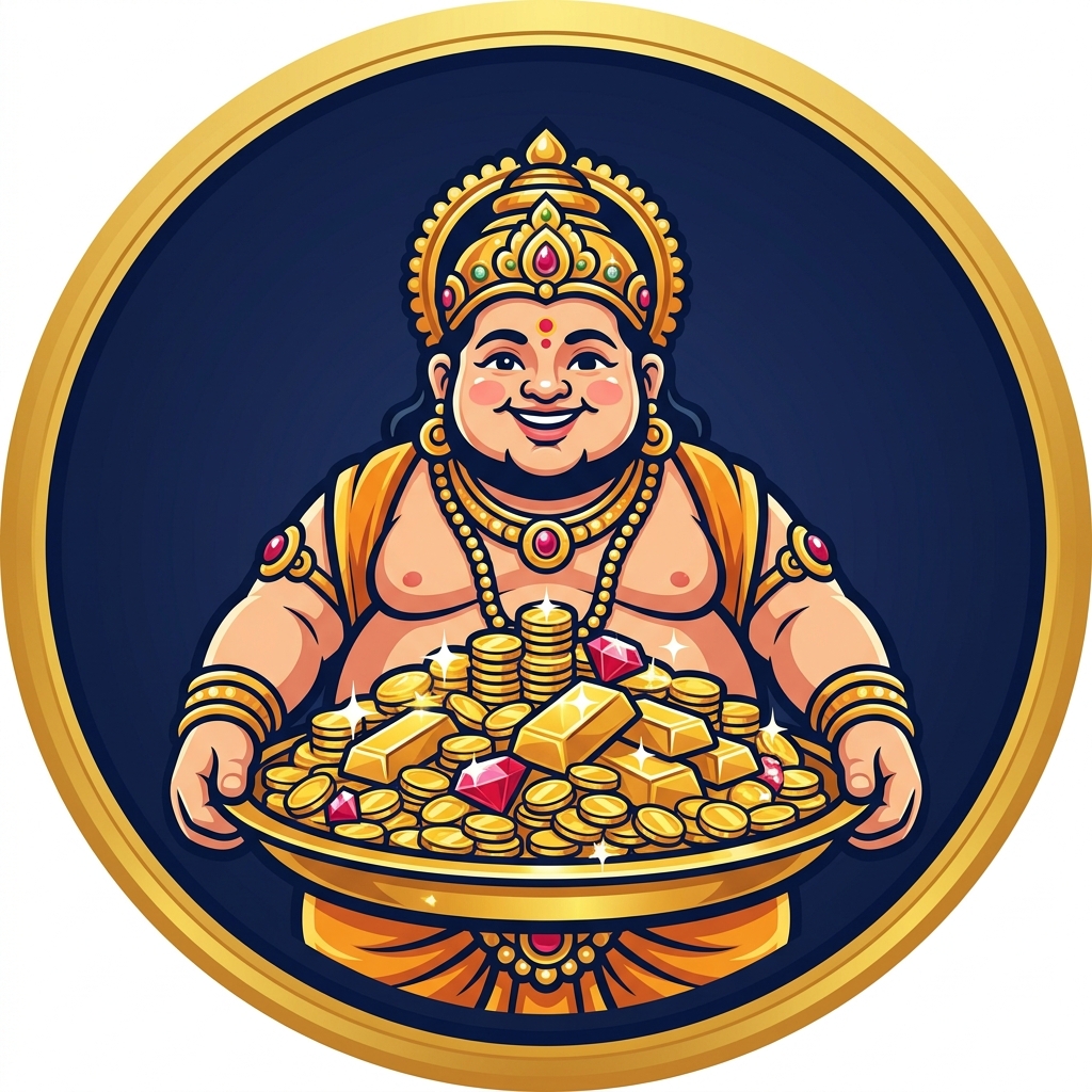 DhanaQuber Logo - Lord Kubera holding overflowing gold plate